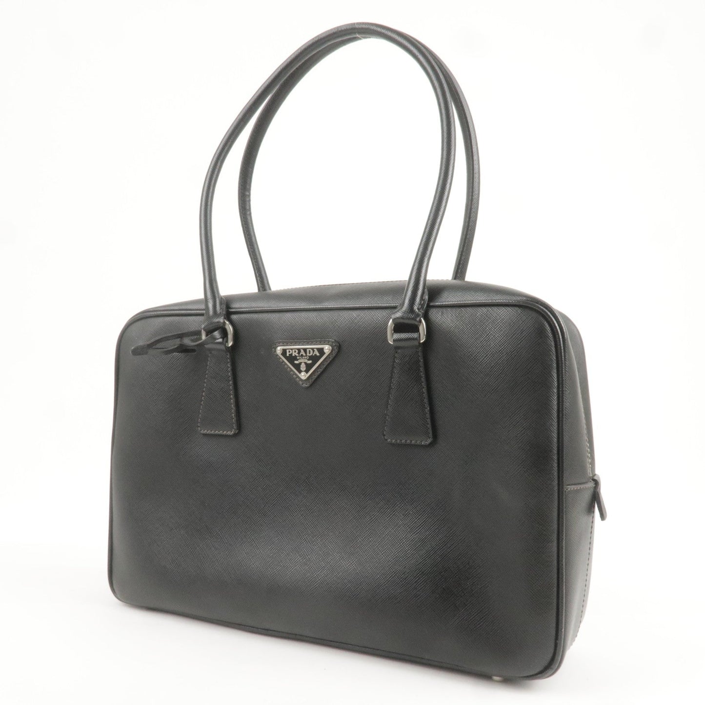 Prada Prada Logo Saffiano Lux Leather Hand Bag Black Travel Bag