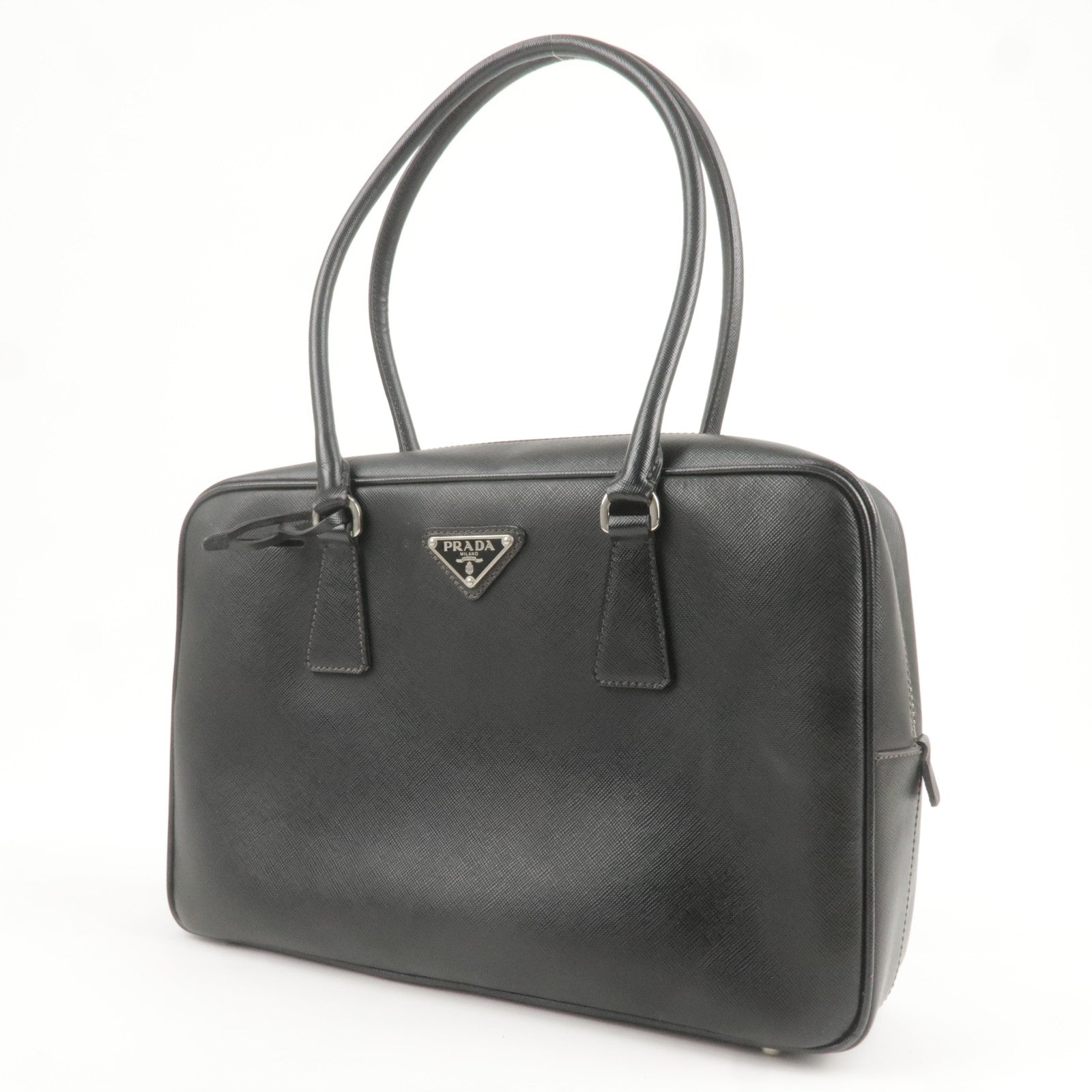 Prada Prada Logo Saffiano Lux Leather Hand Bag Black Travel Bag