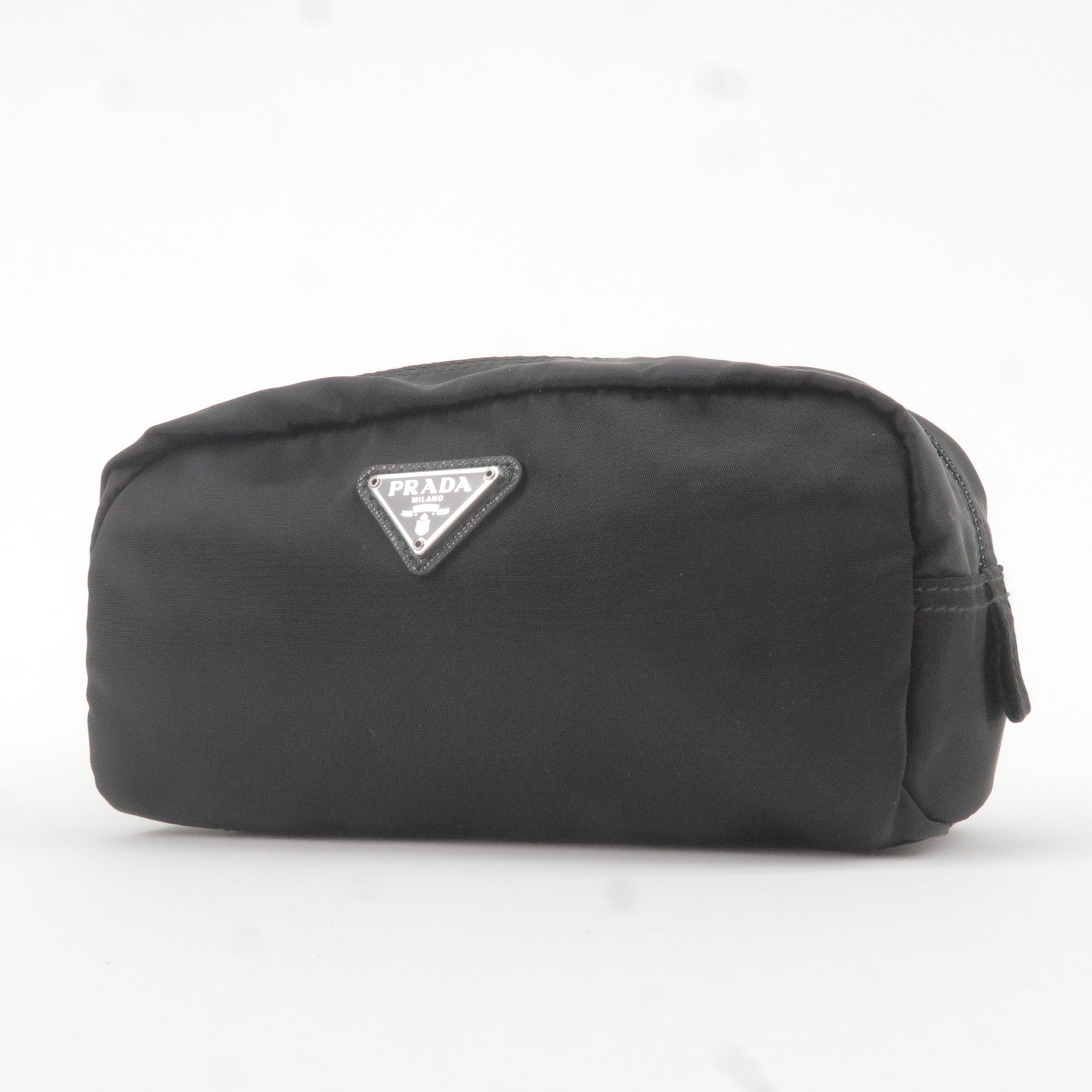 Prada Prada Logo Nylon Leather Pouch Clutch Bag Nero