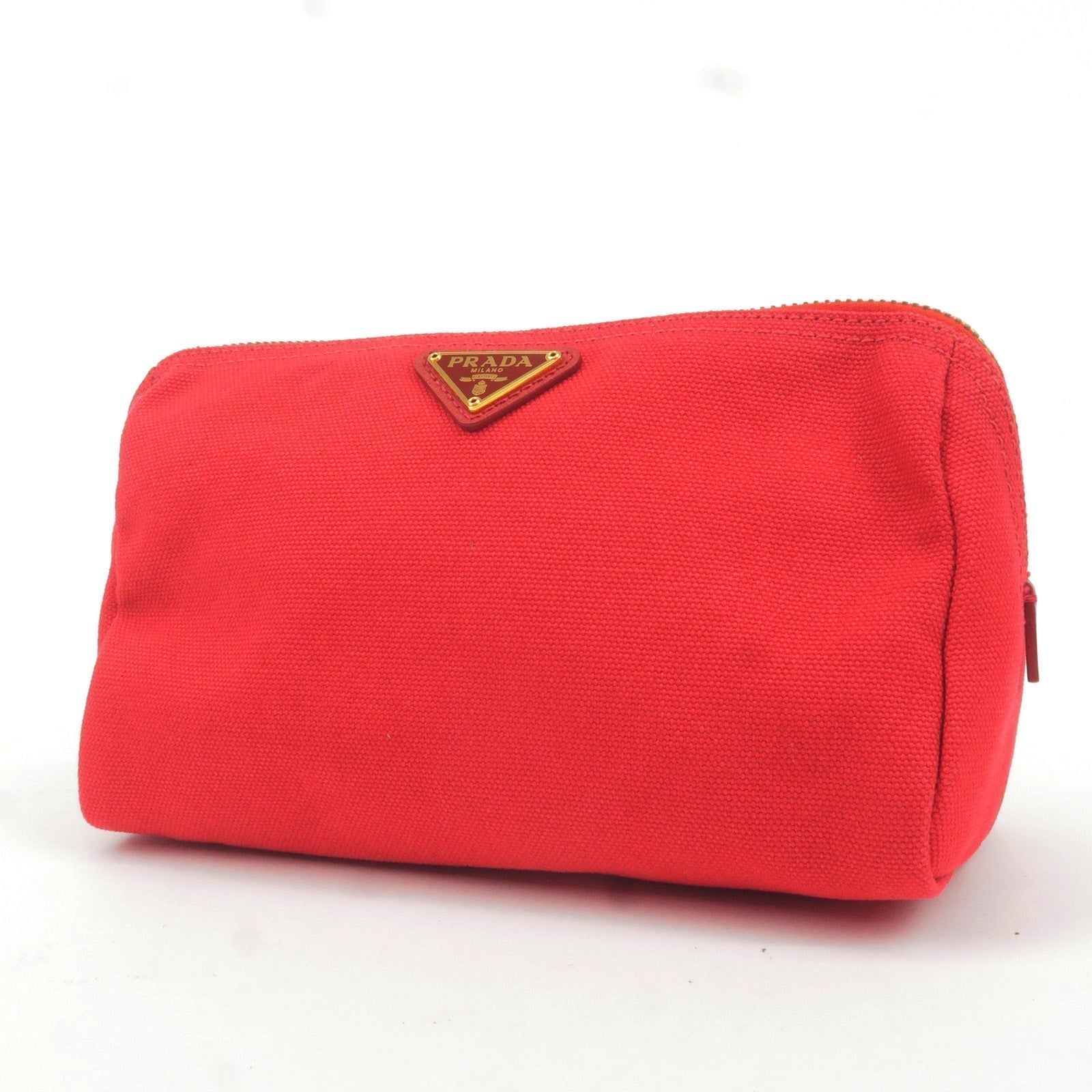 Prada Prada Logo Canvas Pouch Clutch Bag Red Gold