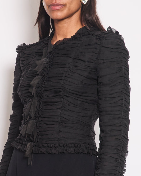 Chanel Black Ruched Long Sleeve Silk Blo with Bows Detail FR 38 (UK 10) Accessory