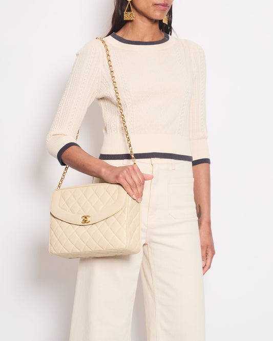 Chanel Cream Knitted Long Sleeve Cardigan With Dark Grey Trim and Gold Buttons Details Size FR 38 (UK 10) Apparel