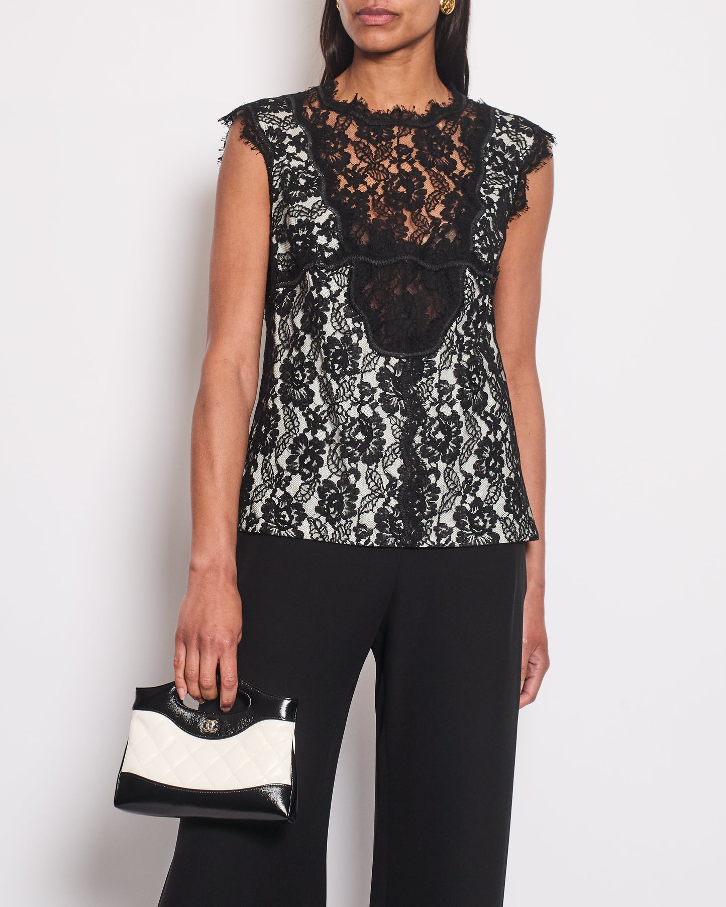 Chanel Black Double Breasted Lace Blazer with Matching Short Sleeve Vest Size FR 42 (UK 14) Accessory