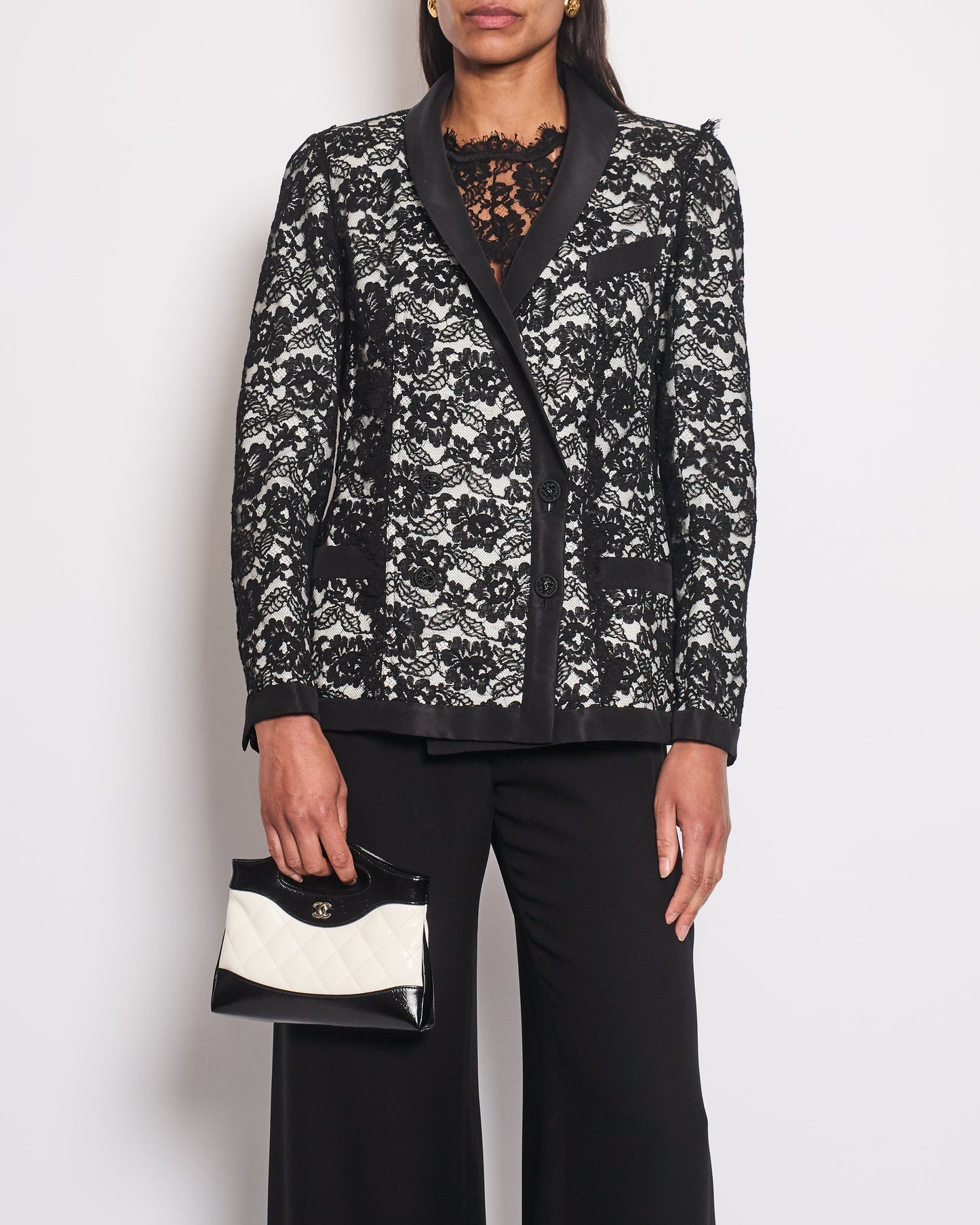Chanel Black Double Breasted Lace Blazer with Matching Short Sleeve Vest Size FR 42 (UK 14) Accessory