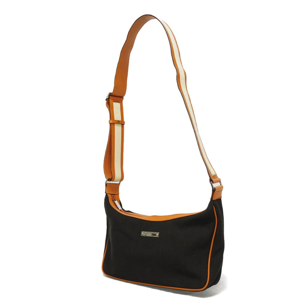 Gucci 019 Dark Stripe Pochette logo Nylon Calfskin Cotton Brown Crossbody Bag