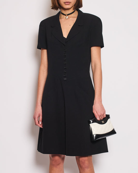 Chanel Runway 97/S Black, White CC Logo Slip Dress and Jacket Set with CC Button Size FR 42 (UK 14)