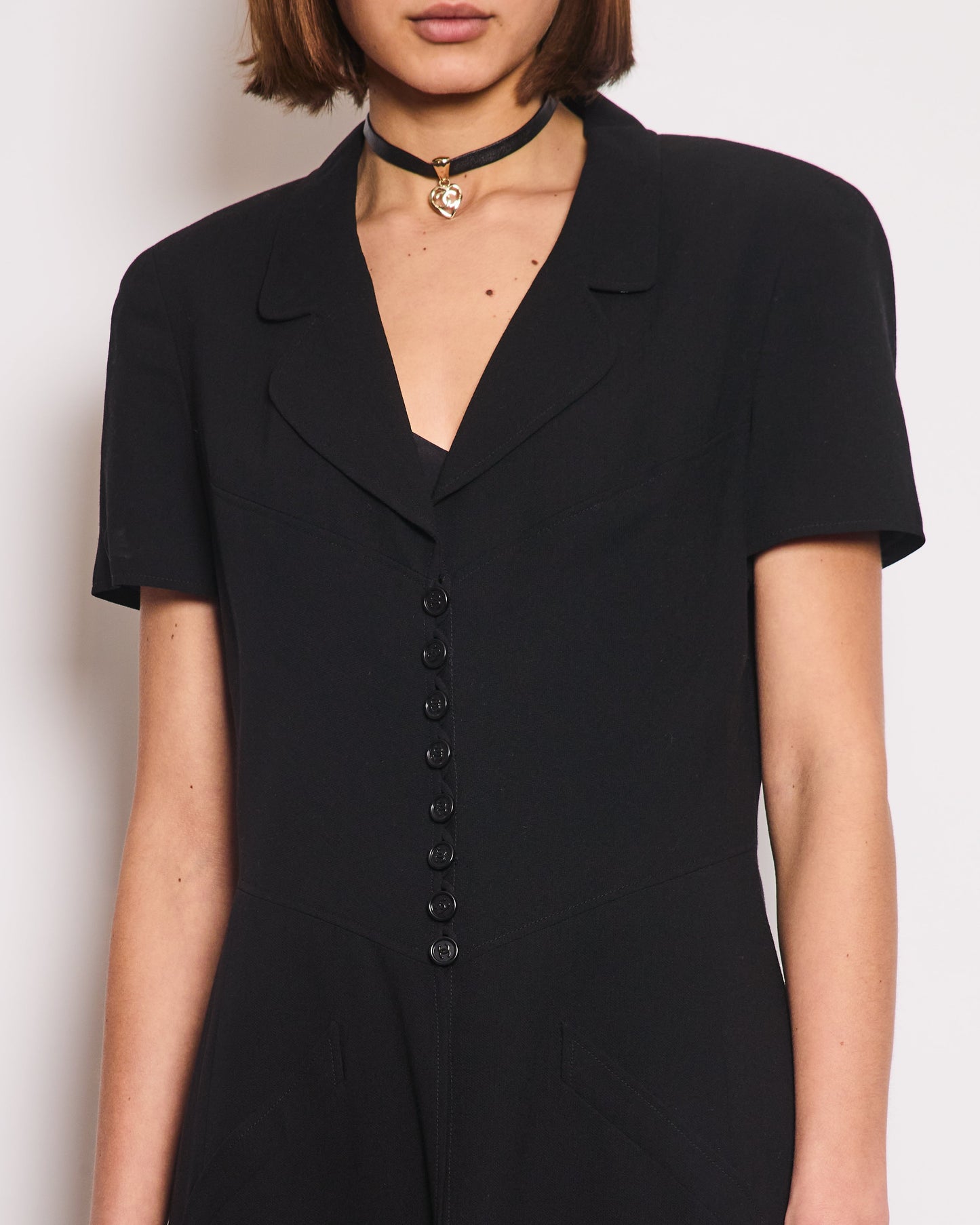 Chanel Runway 97/S Black, White CC Logo Slip Dress and Jacket Set with CC Button Size FR 42 (UK 14)
