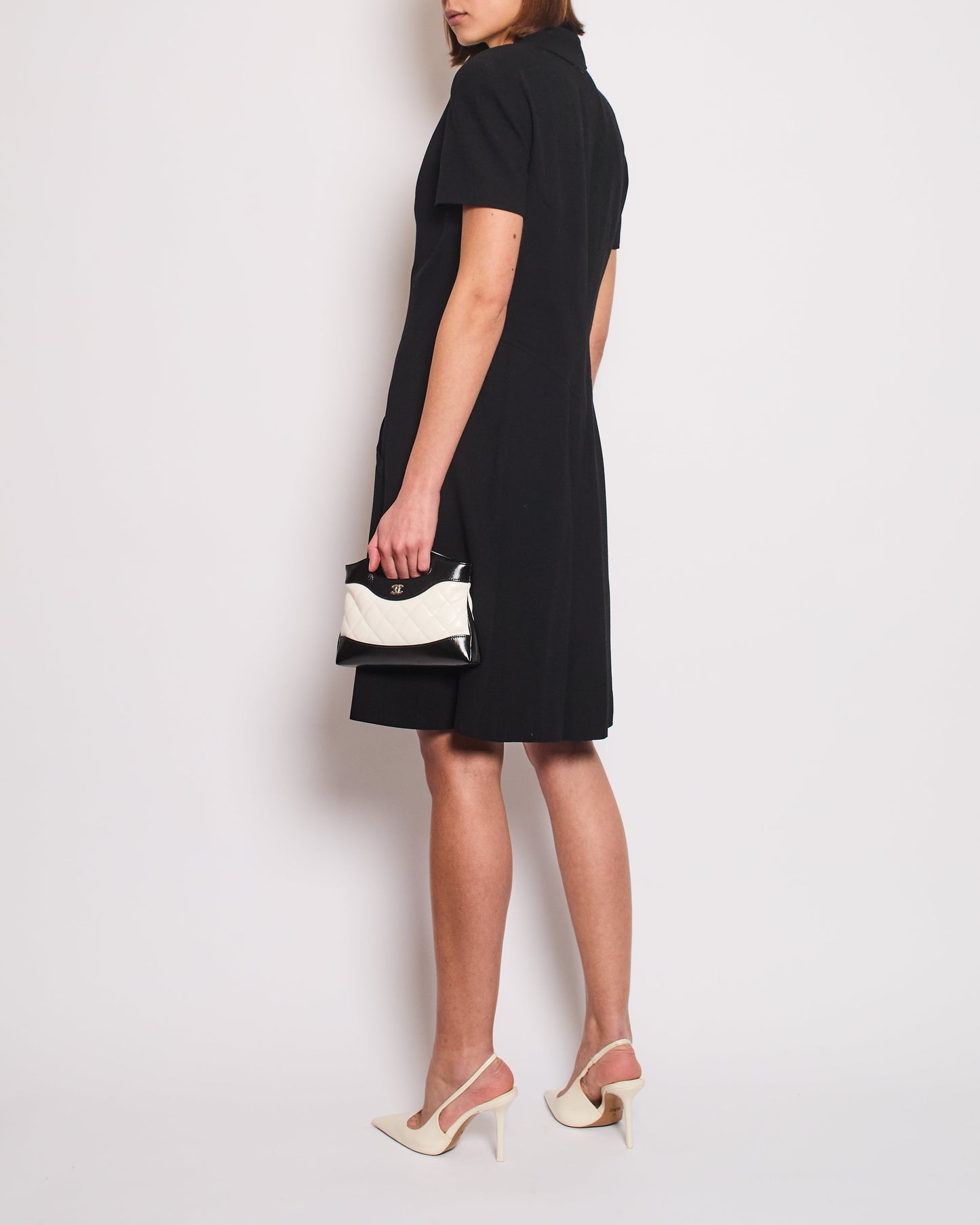 Chanel Runway 97/S Black, White CC Logo Slip Dress and Jacket Set with CC Button Size FR 42 (UK 14)