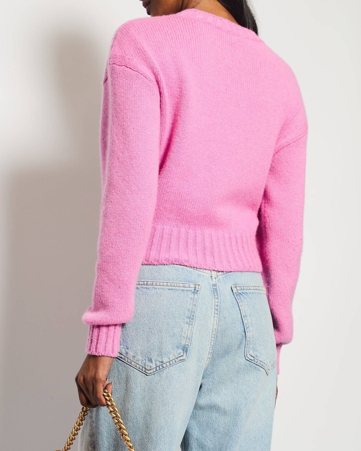 Chanel 20/B Pink Cashmere Jumper with Pearl Logo Detail Size FR 36 (UK 8) Accessory
