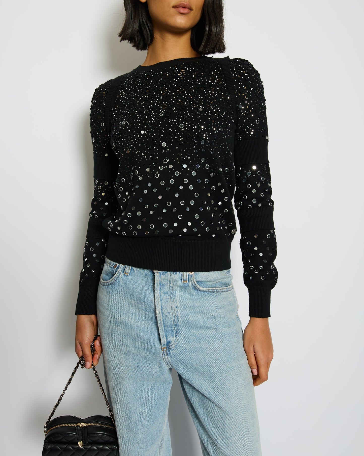 Chanel Black Embellished Jumper with CC Logo and Sequin Details Size FR 34 (UK 6) Accessory