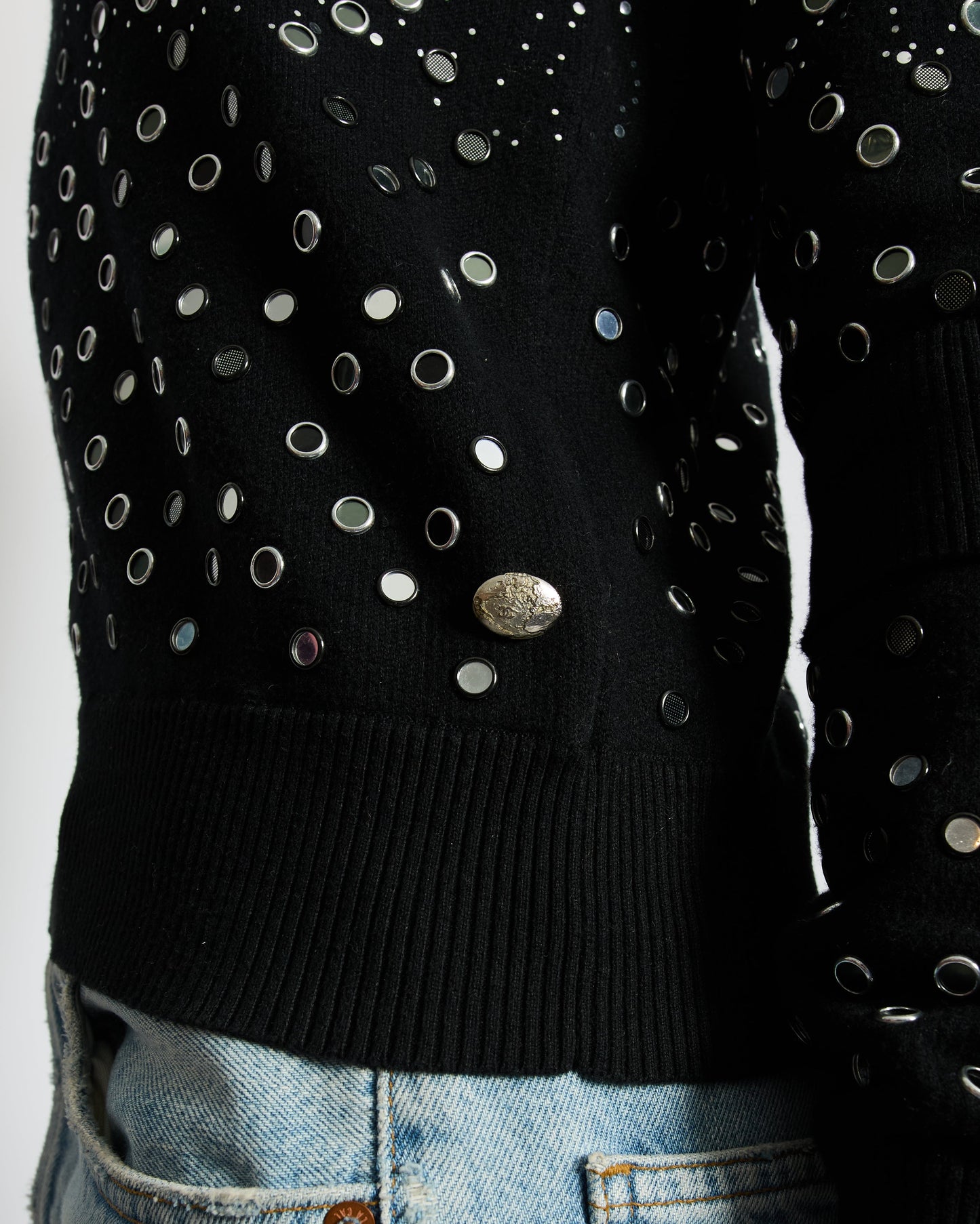 Chanel Black Embellished Jumper with CC Logo and Sequin Details Size FR 34 (UK 6) Accessory