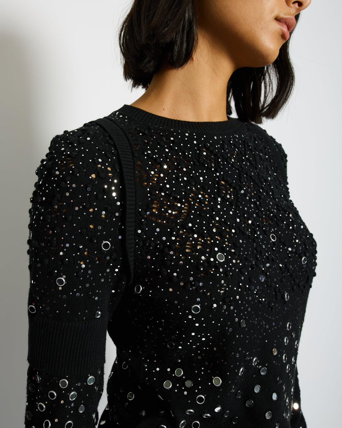 Chanel Black Embellished Jumper with CC Logo and Sequin Details Size FR 34 (UK 6) Accessory