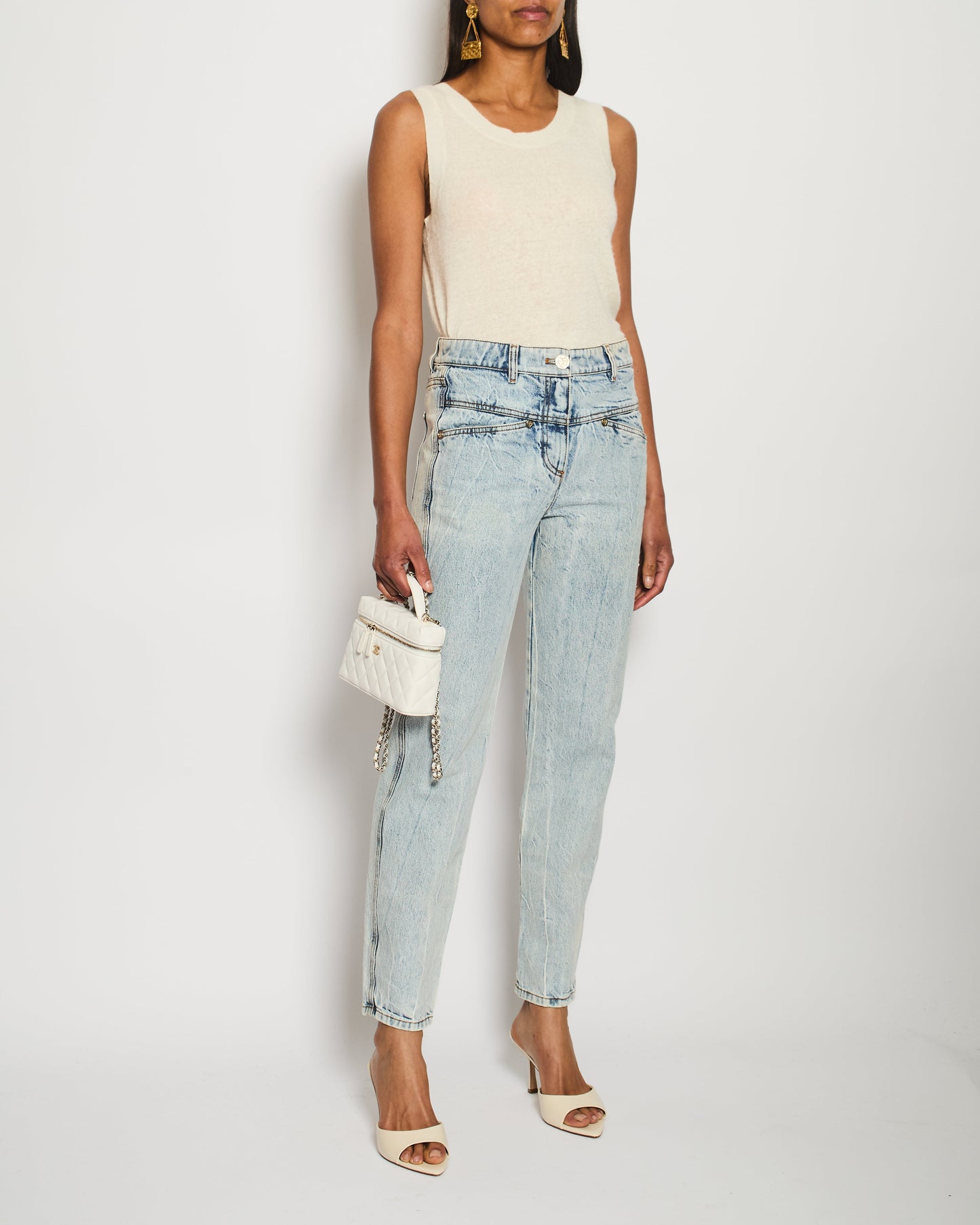 Chanel Blue Straight-Leg Jeans With Heart Silver CC Logo Buttons Size FR 34 (UK 6) Apparel
