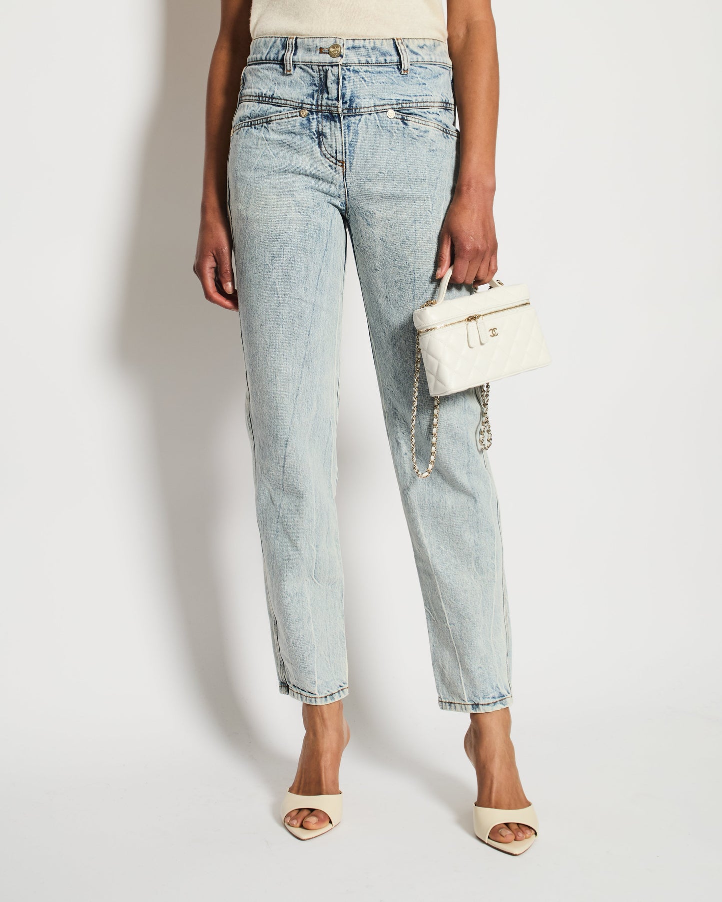 Chanel Blue Straight-Leg Jeans With Heart Silver CC Logo Buttons Size FR 34 (UK 6) Apparel