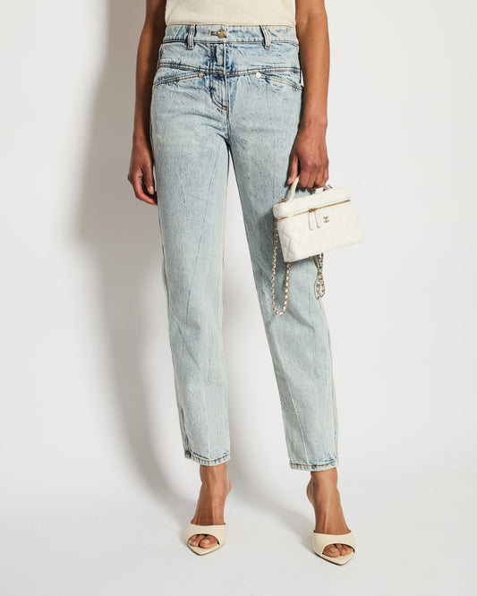 Chanel Blue Straight-Leg Jeans With Heart Silver CC Logo Buttons Size FR 34 (UK 6) Apparel