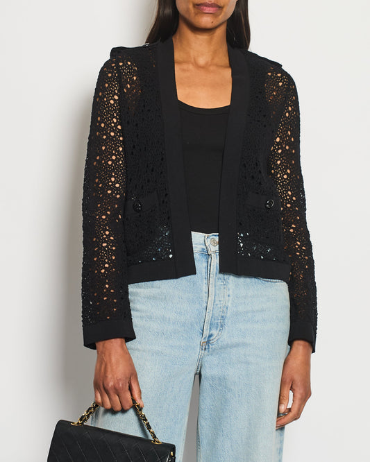Chanel Black Crochet Cardigan with CC Logo Buttons Size FR 34 (UK 6) Apparel