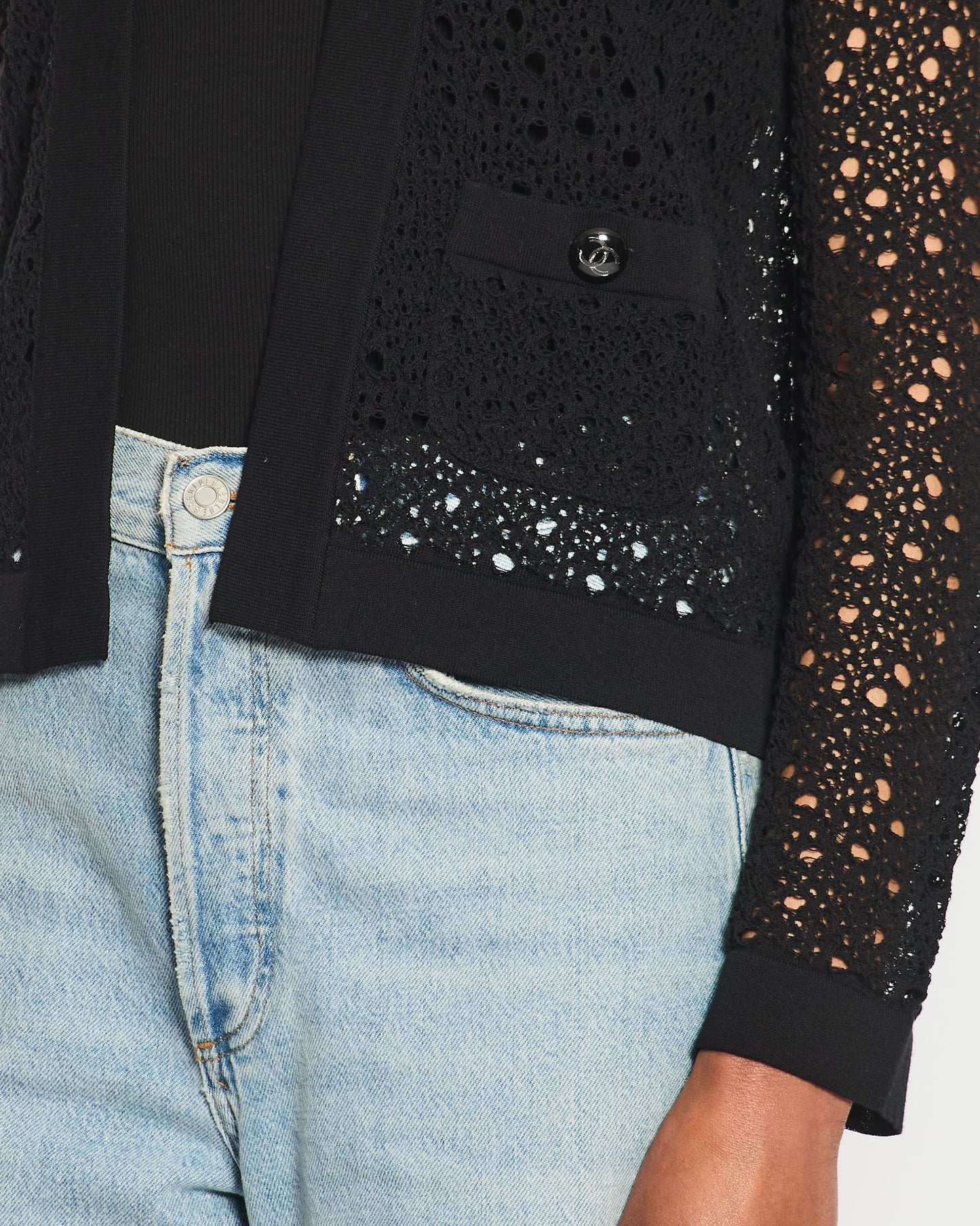 Chanel Black Crochet Cardigan with CC Logo Buttons Size FR 34 (UK 6) Apparel