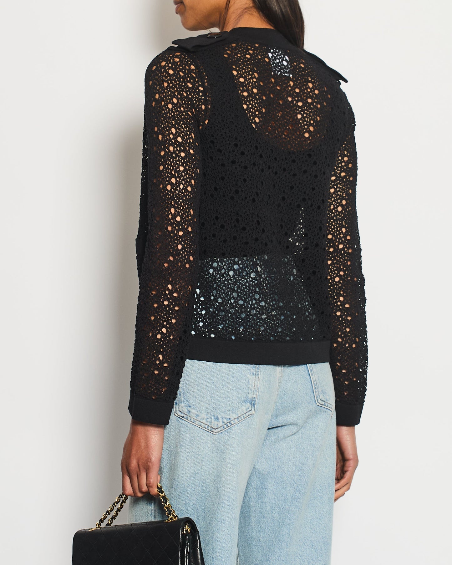 Chanel Black Crochet Cardigan with CC Logo Buttons Size FR 34 (UK 6) Apparel