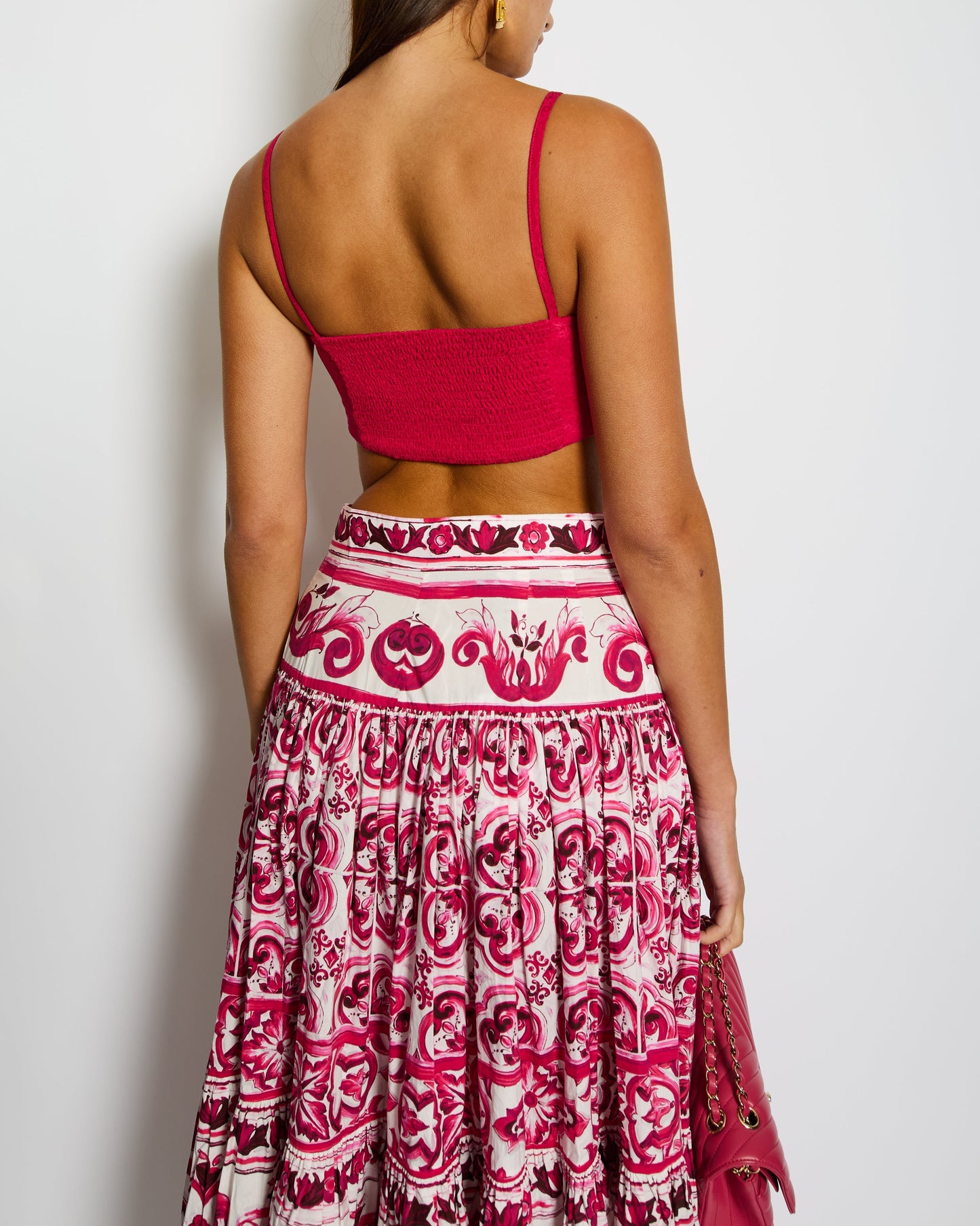 Chanel Raspberry Pink Silk CC Logo Printed Bralette Top with Crystal Details Size FR 38 (UK 10) Accessory
