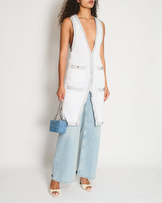 Chanel White Long Line Button Down Vest with Pocket Detail FR 38 (UK 10) Accessory