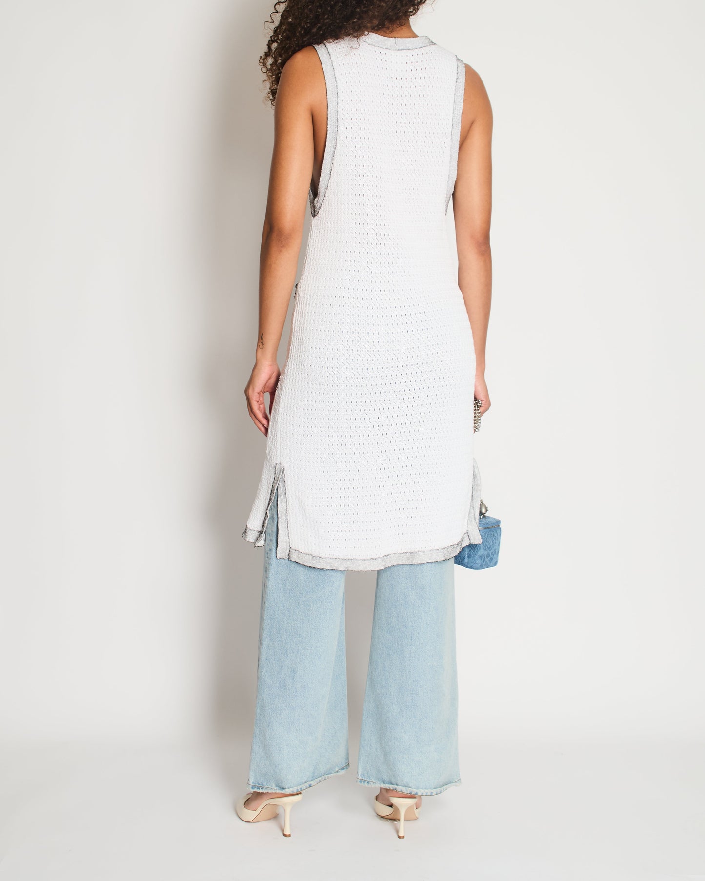 Chanel White Long Line Button Down Vest with Pocket Detail FR 38 (UK 10) Accessory