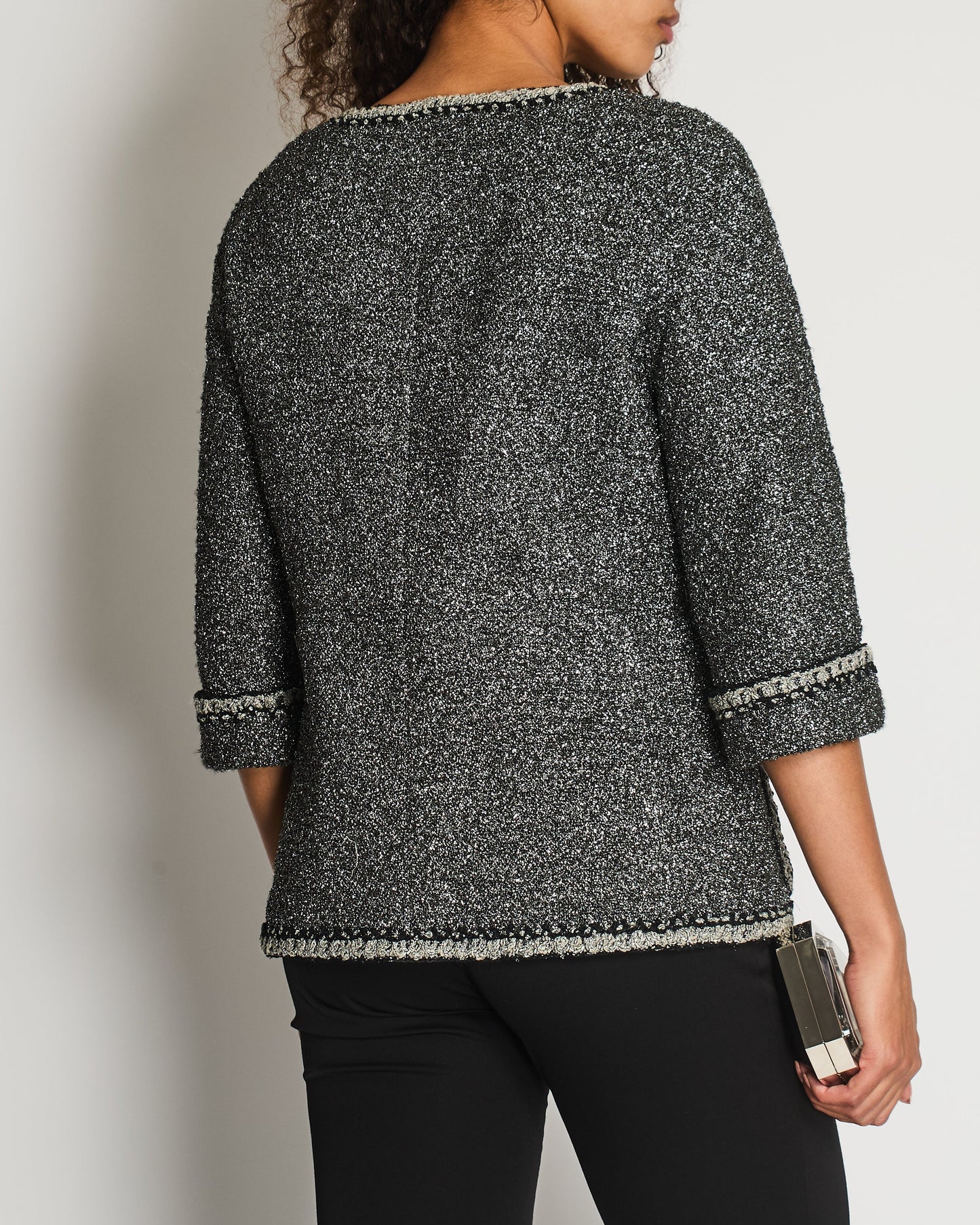 Chanel *HOT* 14/P La Petite Veste Noire Tweed Charcoal Grey Jacket with Silver Detail Size FR 42 (UK 14)