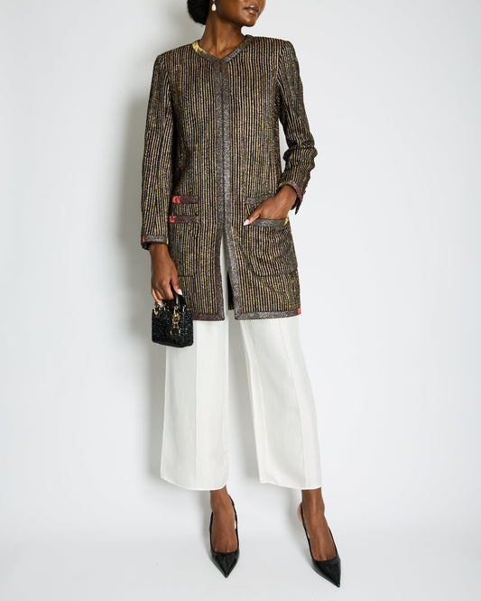 Chanel Cruise Black, Red and Gold Tweed Longline Jacket with Metallic Trim Detail FR 40 (UK 12) RRP £2460