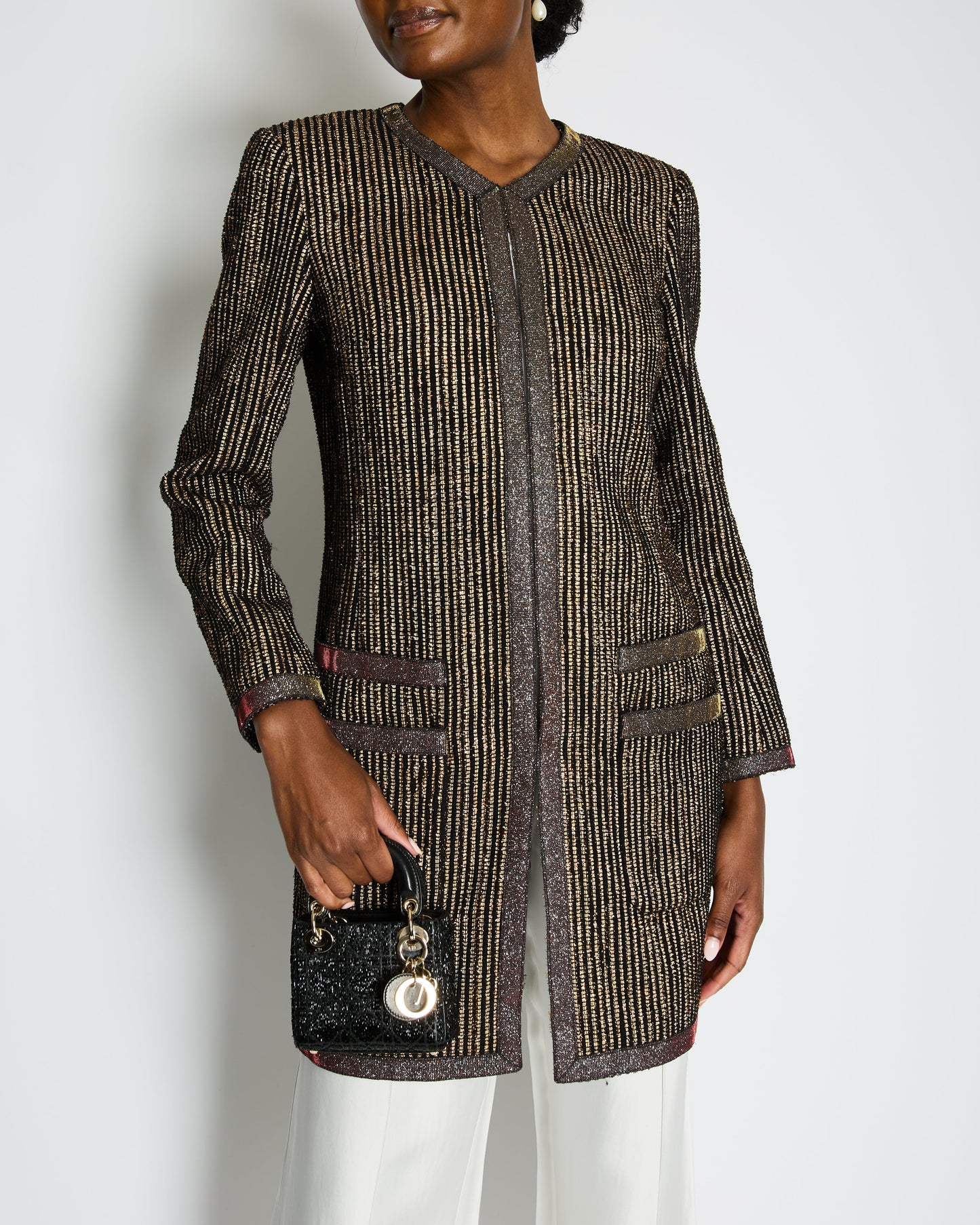 Chanel Cruise Black, Red and Gold Tweed Longline Jacket with Metallic Trim Detail FR 40 (UK 12) RRP £2460