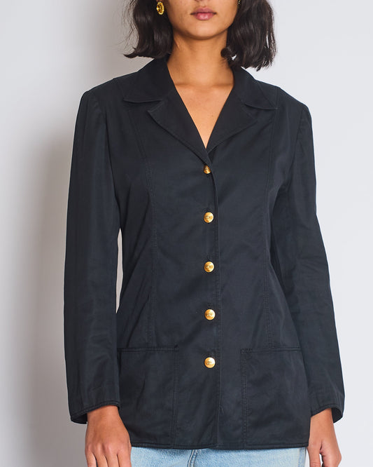 Chanel Black Lightweight Jacket With Gold CC Logo Buttons Size FR 36/38 (UK 8/10)