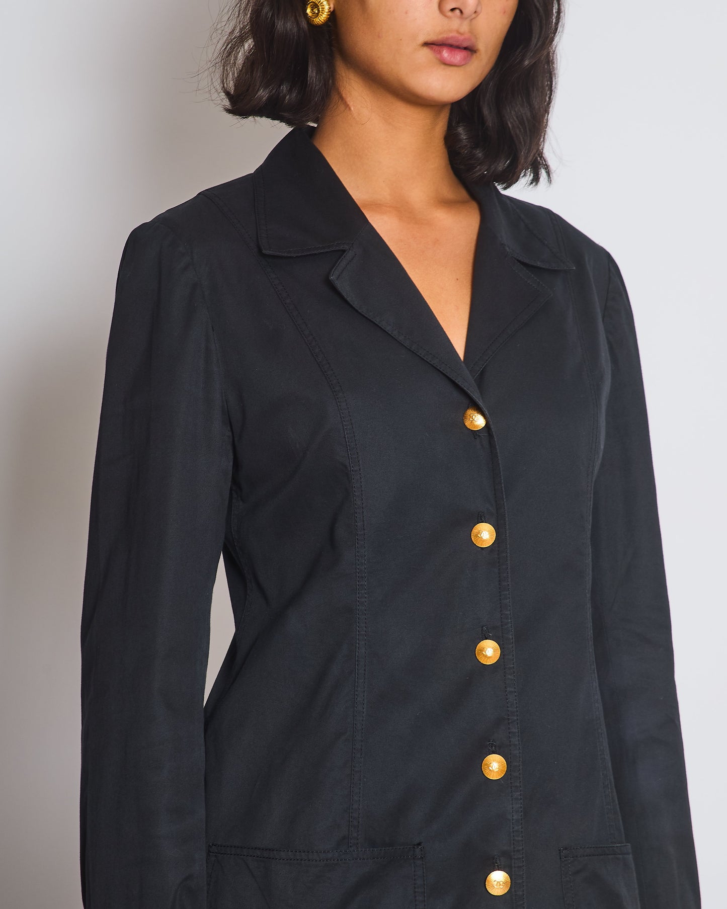 Chanel Black Lightweight Jacket With Gold CC Logo Buttons Size FR 36/38 (UK 8/10)