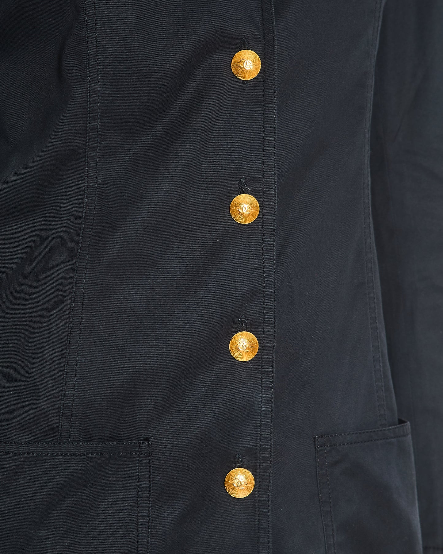 Chanel Black Lightweight Jacket With Gold CC Logo Buttons Size FR 36/38 (UK 8/10)