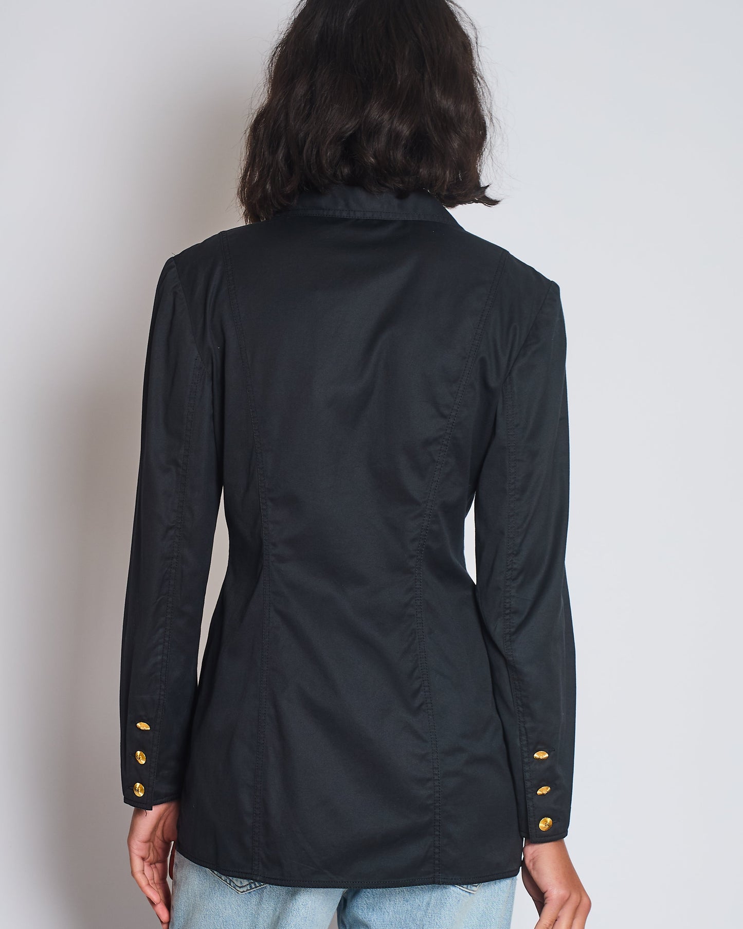 Chanel Black Lightweight Jacket With Gold CC Logo Buttons Size FR 36/38 (UK 8/10)