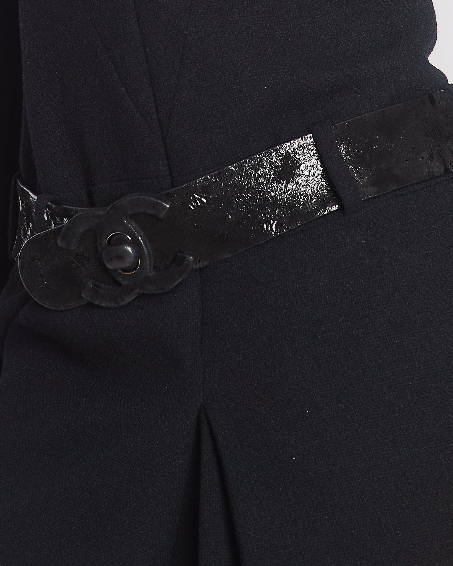 Chanel Black Wool Short Dress with Crystal CC Buttons & CC Belt Details Size FR 34 (UK 6) RRP £3120