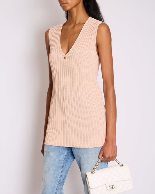 Chanel Baby Pink Knitted Sleeveless Vest with Gold CC Button Detail FR 38 (UK 10) Accessory