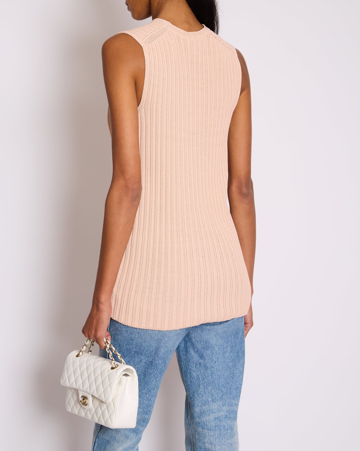 Chanel Baby Pink Knitted Sleeveless Vest with Gold CC Button Detail FR 38 (UK 10) Accessory