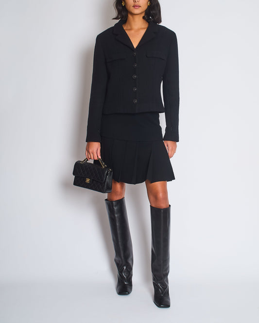 Chanel *FIRE * Black Wool Jacket with Zips on The Sleeves & Leather Buttons Size FR 42 (UK 14)