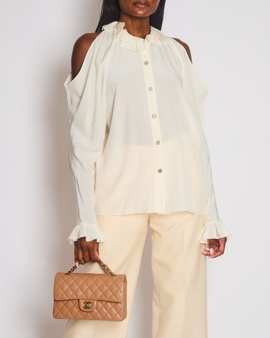 Chanel Cream Button Down Blo with Cut Out Shoulder Detail Size FR 38 (UK 10) Accessory