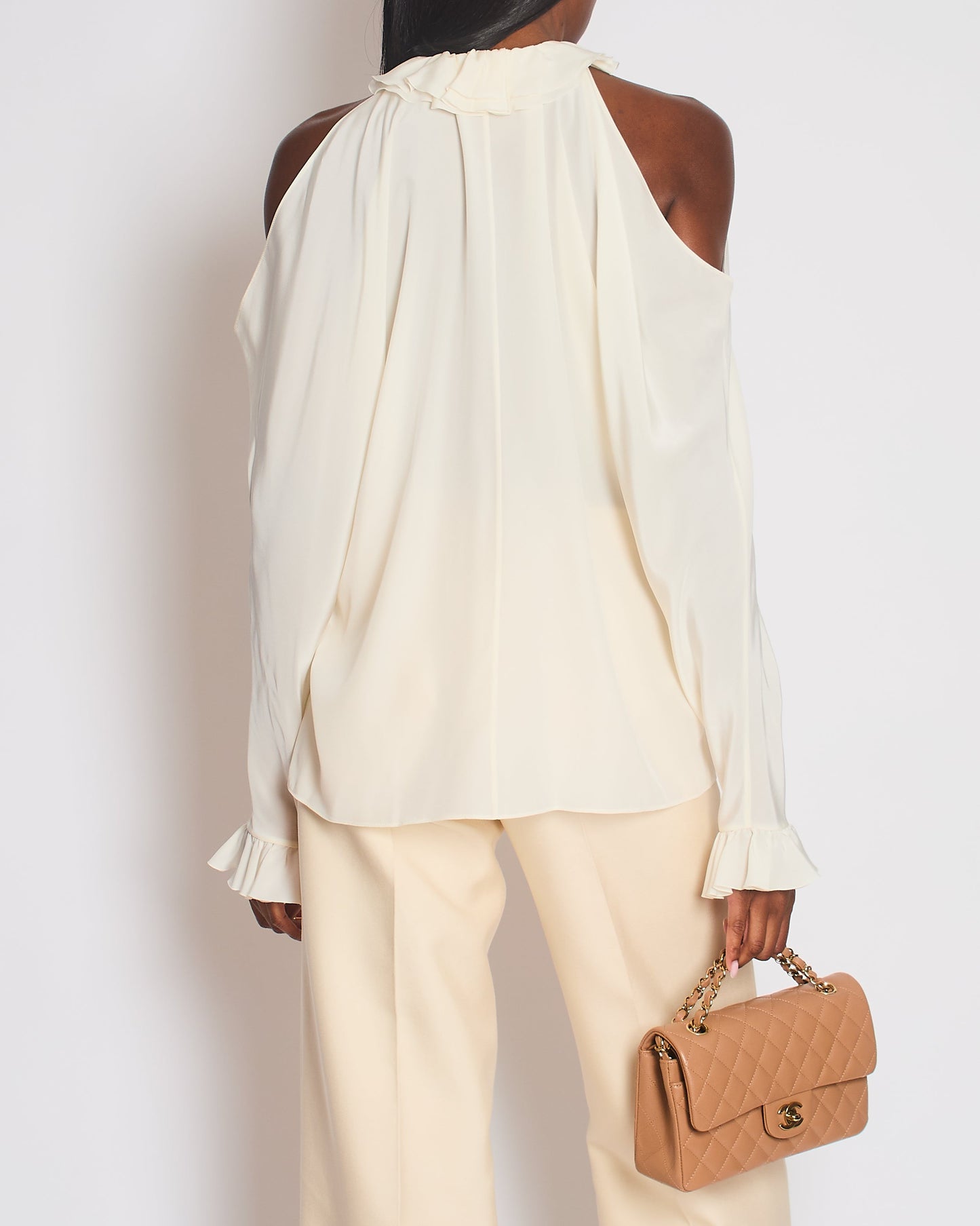 Chanel Cream Button Down Blo with Cut Out Shoulder Detail Size FR 38 (UK 10) Accessory