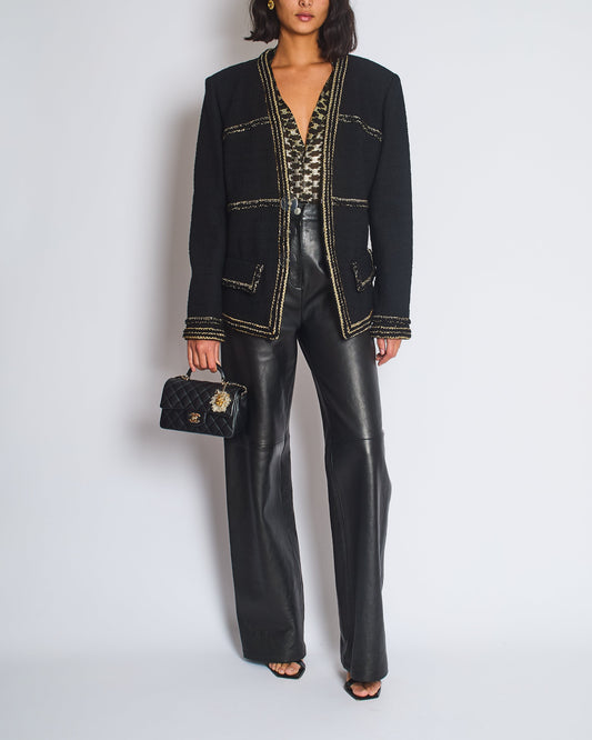 Chanel Metiers D'Art Paris-Ritz Cosmopolitan Black Tweed Jacket with Gold Trim & Smokey Transparent Button Details Size FR 50 (UK 20) RRP £7450