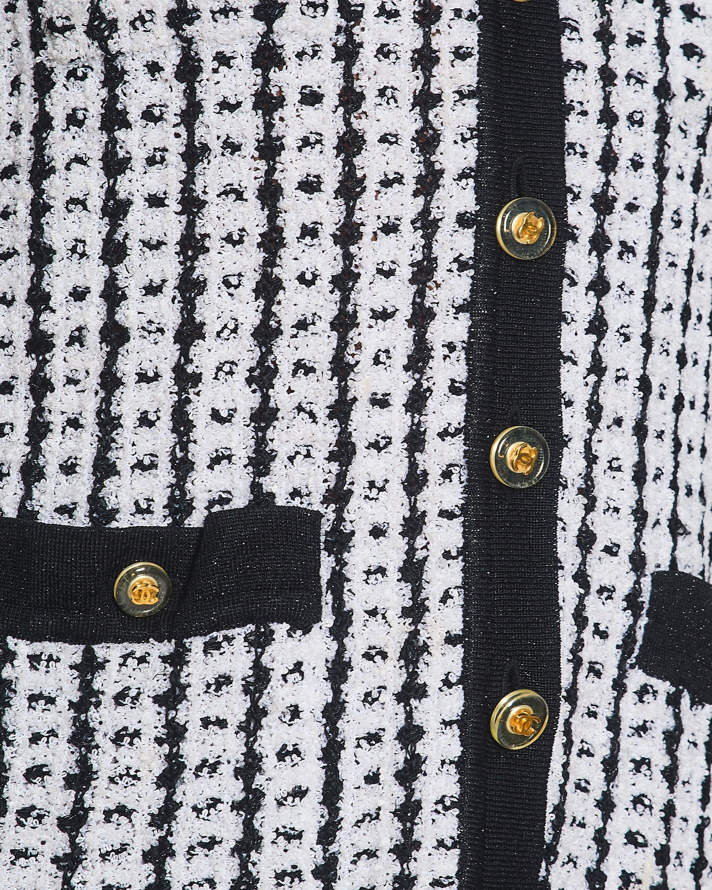 Chanel Spring 1997 Black and White Cardigan with Gold and Transparent CC Buttons Detail Size FR 38 (UK 10) Apparel