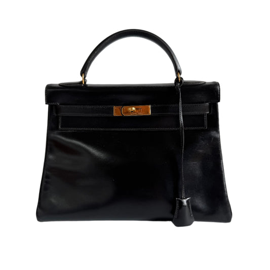 Hermes Kelly Retourne Box Hw Handbag Leather Black Travel Bag