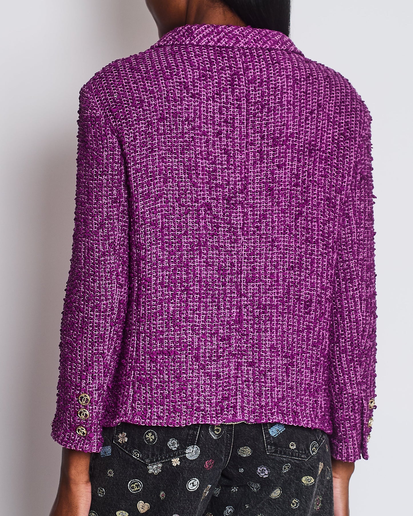 Chanel Purple Tweed Blazer with CC Buttons and Pockets Detail Size FR 44 (UK 16) Accessory