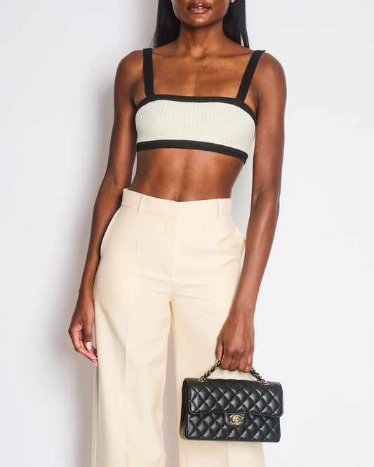 Chanel Cream Black Tweed Bralette Top with Black CC Buttons Detail Size FR 34 (UK 6) Accessory