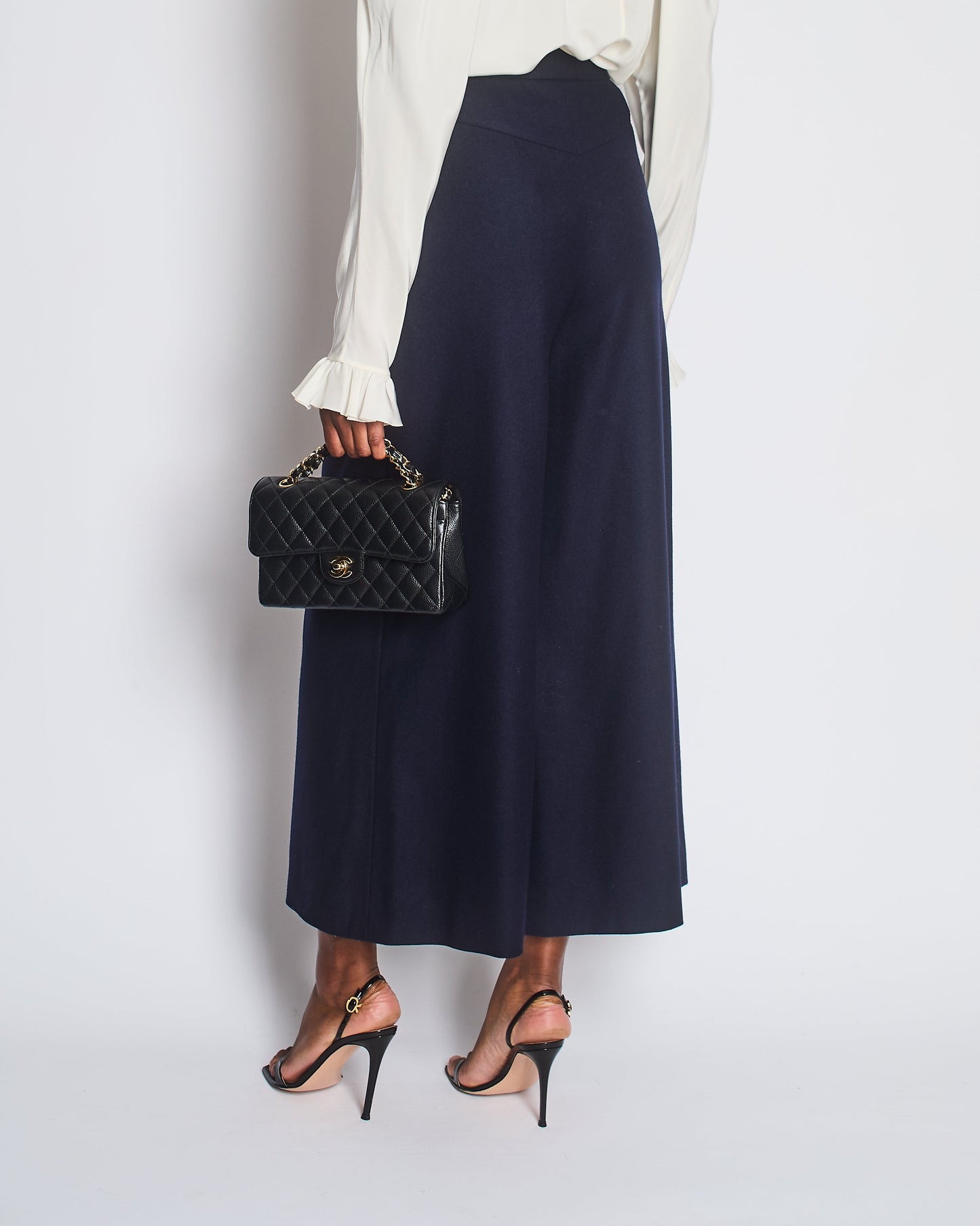 Chanel Navy Wool High Waisted Culottes with Button Detail Size FR 34 (UK 6) Accessory