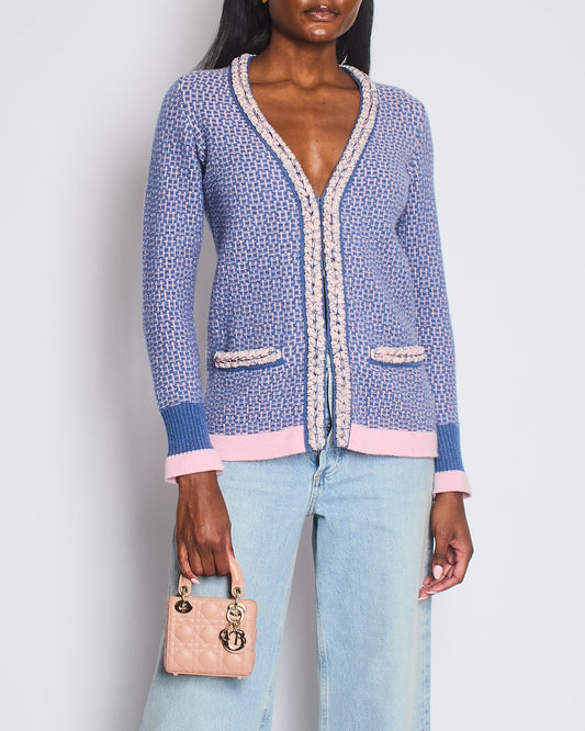 Chanel 11/C Blue and Pink Cashmere Knitted Cardigan with Braided Trim Detail Size FR 36 (UK 8) Apparel