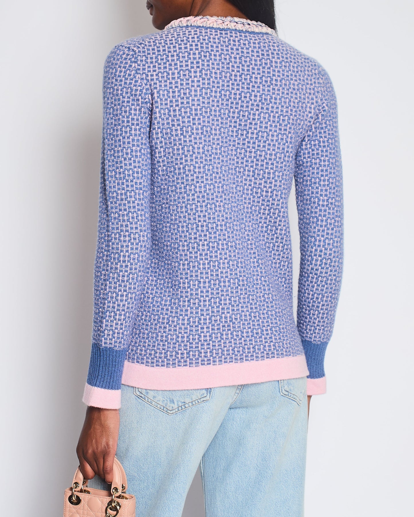 Chanel 11/C Blue and Pink Cashmere Knitted Cardigan with Braided Trim Detail Size FR 36 (UK 8) Apparel