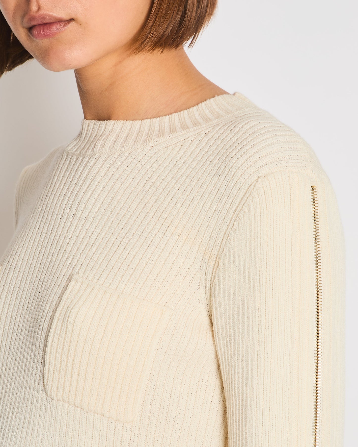 Chanel Cream Knit Wool Jumper with Gold Charm Sleeve Details Size FR 38 (UK 10)