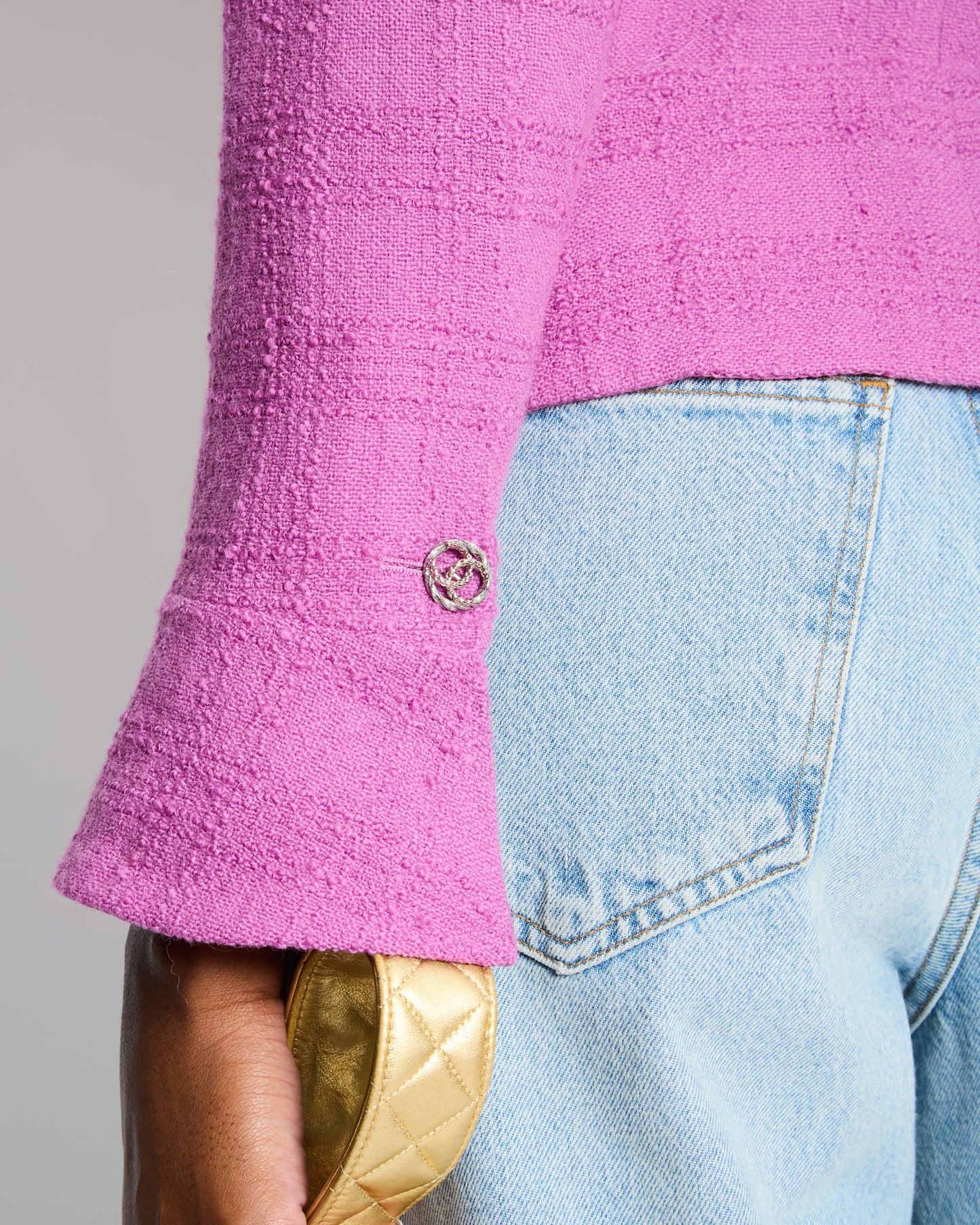 Chanel FW/23 Purple Wool Tweed Jacket with Silver CC Logo Buttons Size FR 36 (UK 8)