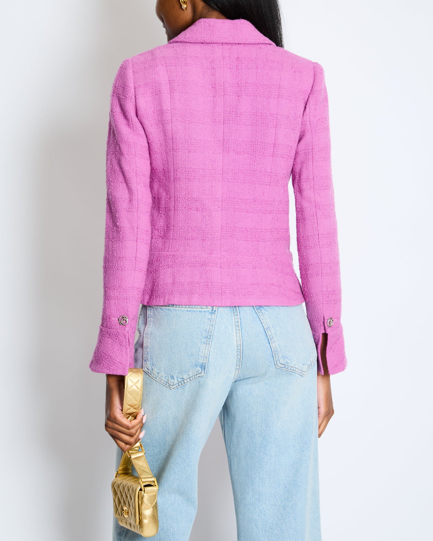 Chanel FW/23 Purple Wool Tweed Jacket with Silver CC Logo Buttons Size FR 36 (UK 8)