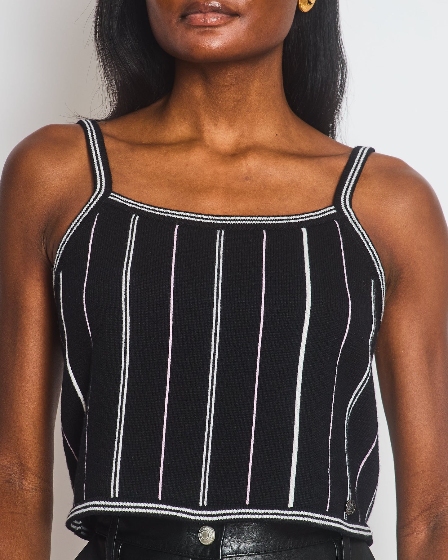 Chanel 23/P Black Knitted Vest Top with White & Light Pink Stripes Detail Size FR 38 (UK 10) Accessory